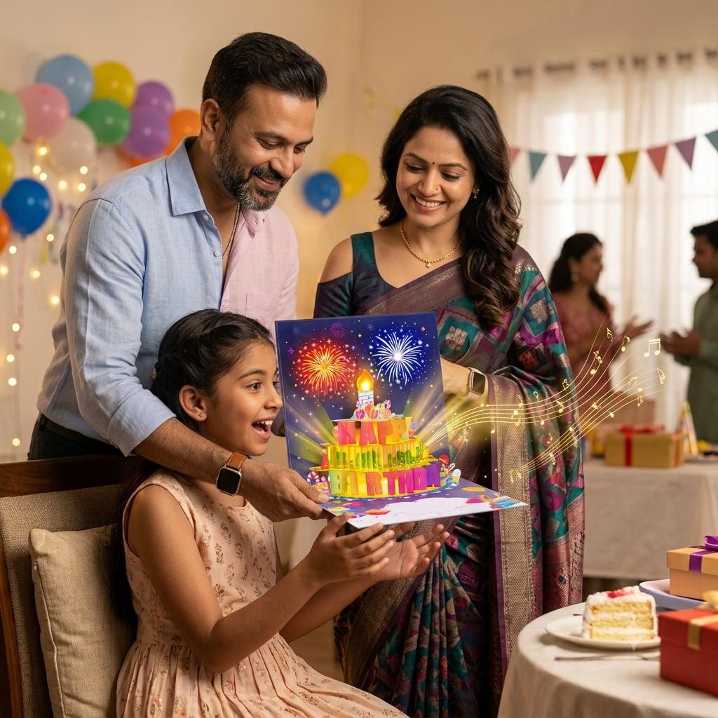 3D Musical Birthday Card with Lights, Music & Pop-Up Fireworks
