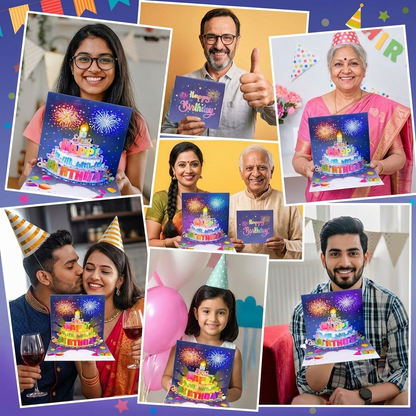 3D Musical Birthday Card with Lights, Music & Pop-Up Fireworks