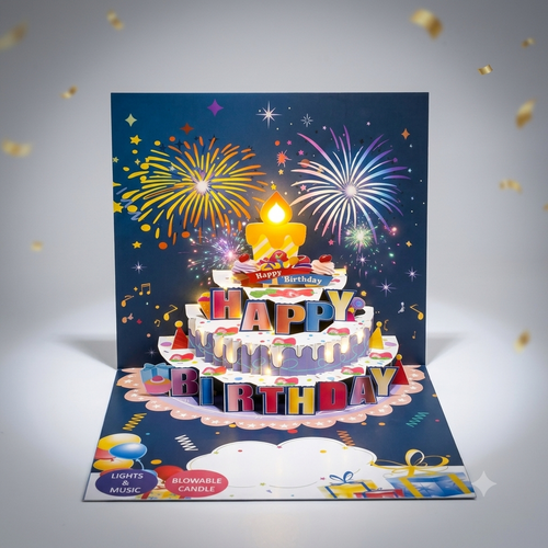 3D Musical Birthday Card with Lights, Music & Pop-Up Fireworks