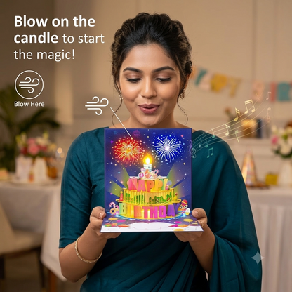 3D Musical Birthday Card with Lights, Music & Pop-Up Fireworks