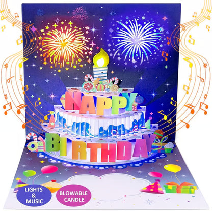 3D Musical Birthday Card with Lights, Music & Pop-Up Fireworks
