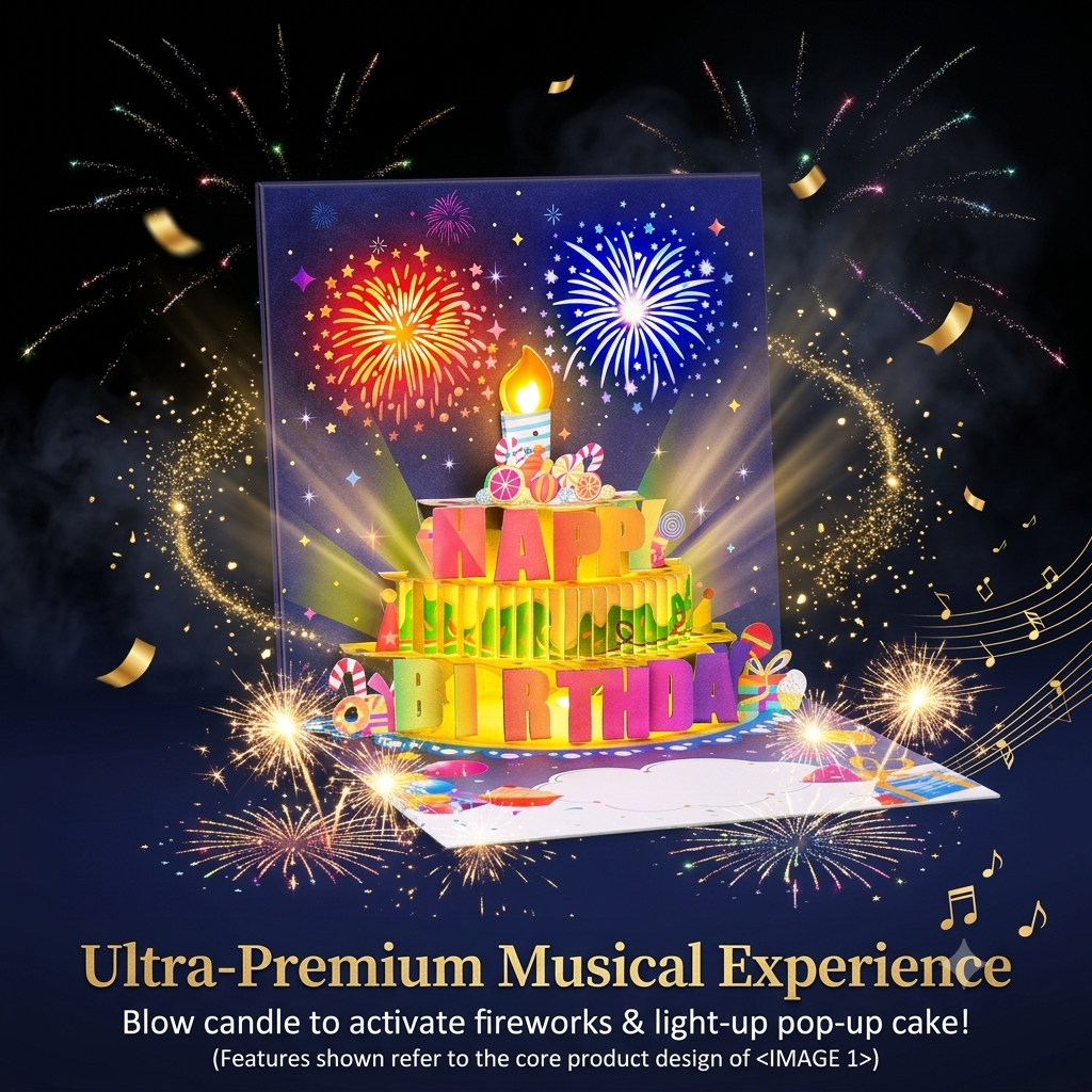 3D Musical Birthday Card with Lights, Music & Pop-Up Fireworks