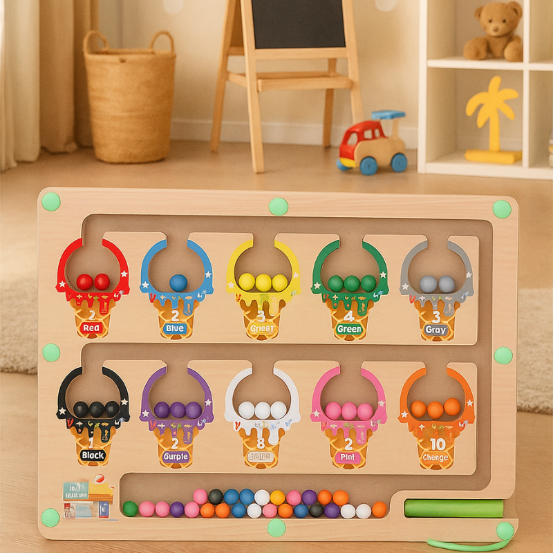 Magnetic Wooden Montessori Counting & Color Learning Board Toy for Kids