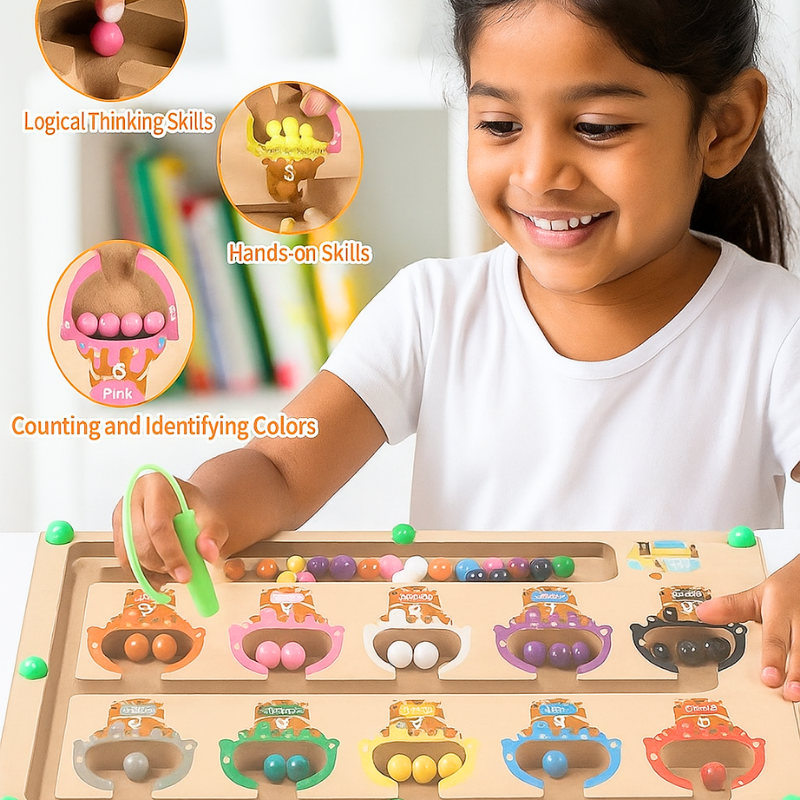 Magnetic Wooden Montessori Counting & Color Learning Board Toy for Kids