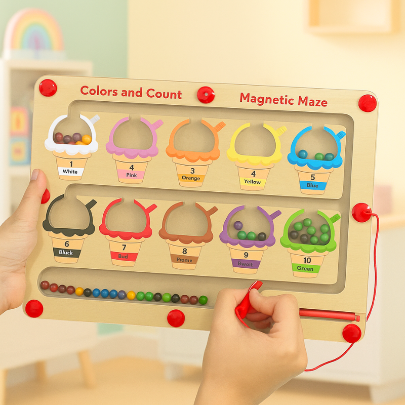 Magnetic Wooden Montessori Counting & Color Learning Board Toy for Kids