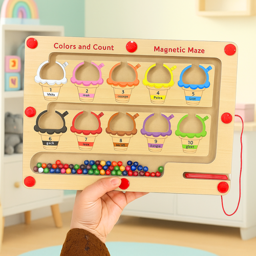 Magnetic Wooden Montessori Counting & Color Learning Board Toy for Kids